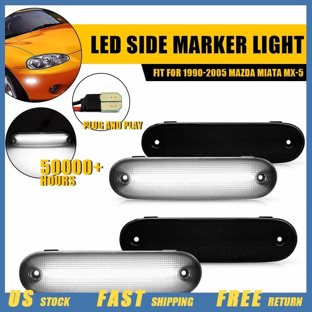 Set of 4 LED White Smoke Side Marker Lights for Mazda Miata MX-5 (1990–2005)