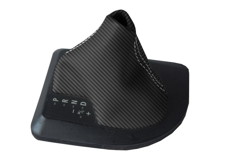 Automatic Shift Boot Cover for BMW X3 (2003–2010) Carbon Fiber Gray Stitch