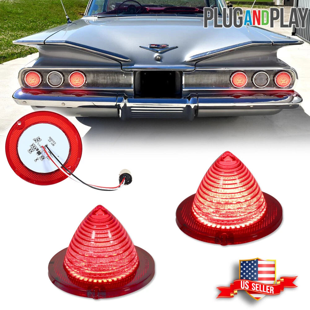 2X Rear Red LED Tail Brake Lights for Chevrolet Impala Bel Air Biscayne El Camino (1960–1961)