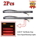 2X 8" 48LED Integrated Brake Stop Turn Signal Tail Light Strip for Motorcycle