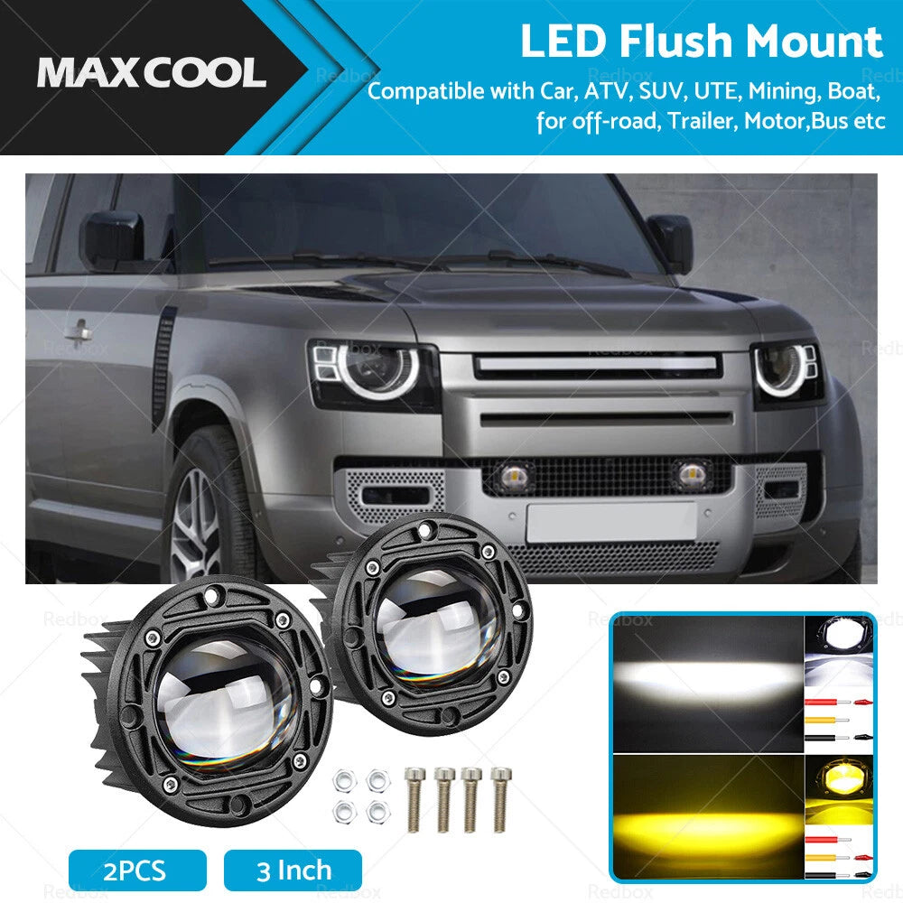 2X 3 Inch Flush Mount LED Work Light for 4WD 8D