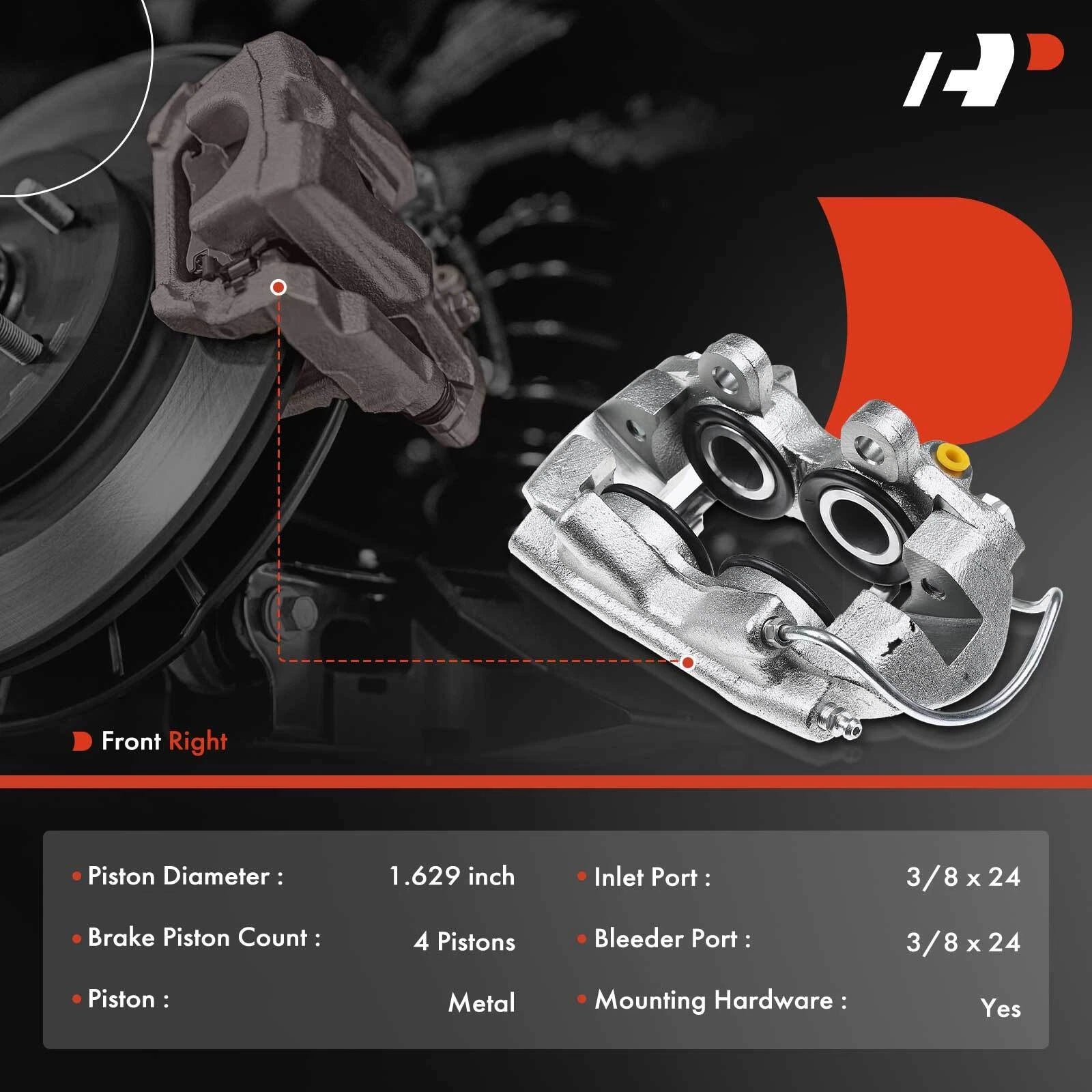4-Piston Front Right Brake Caliper for Ford Mustang (1965-1966)