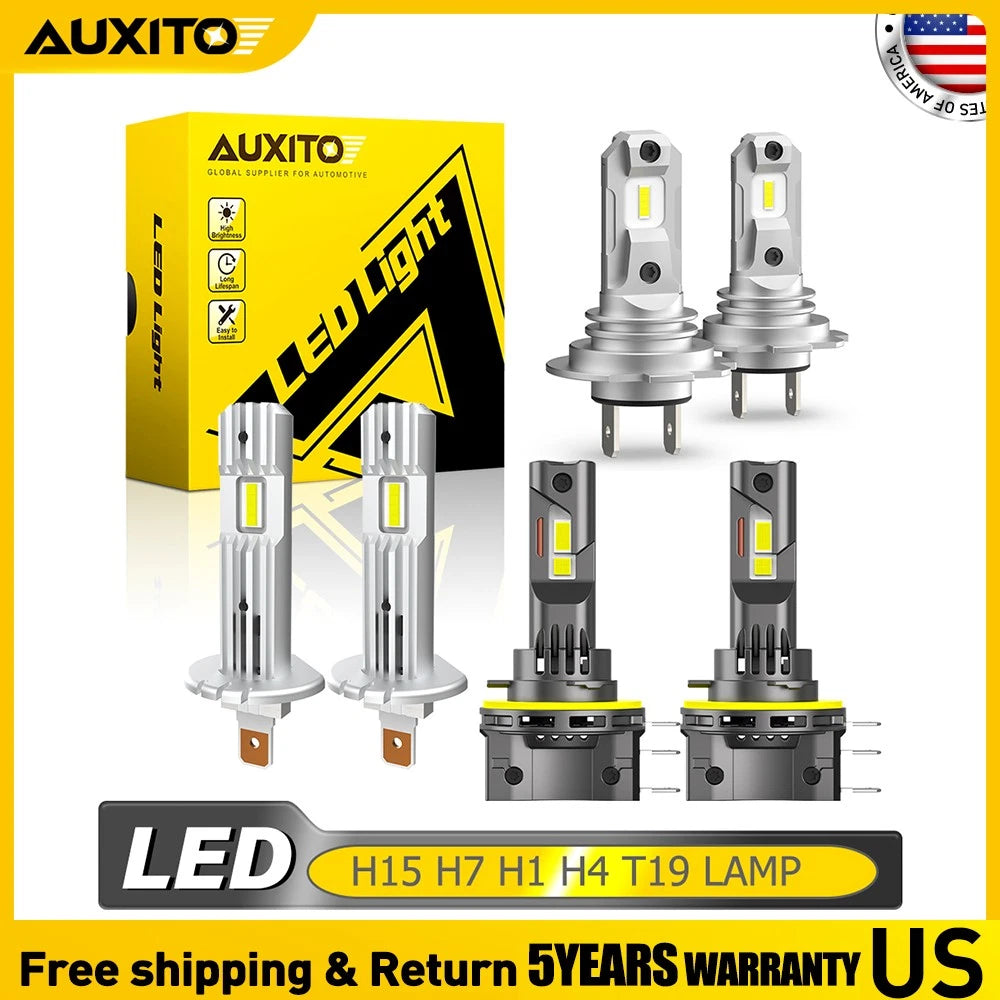 AUXITO H15 H7 H1 H4 LED Headlight Bulb Combo for Various Vehicles