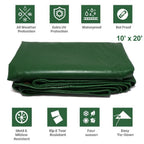10'x20' Heavy Duty Green PVC Waterproof Tarp Cover for Patio Shelter