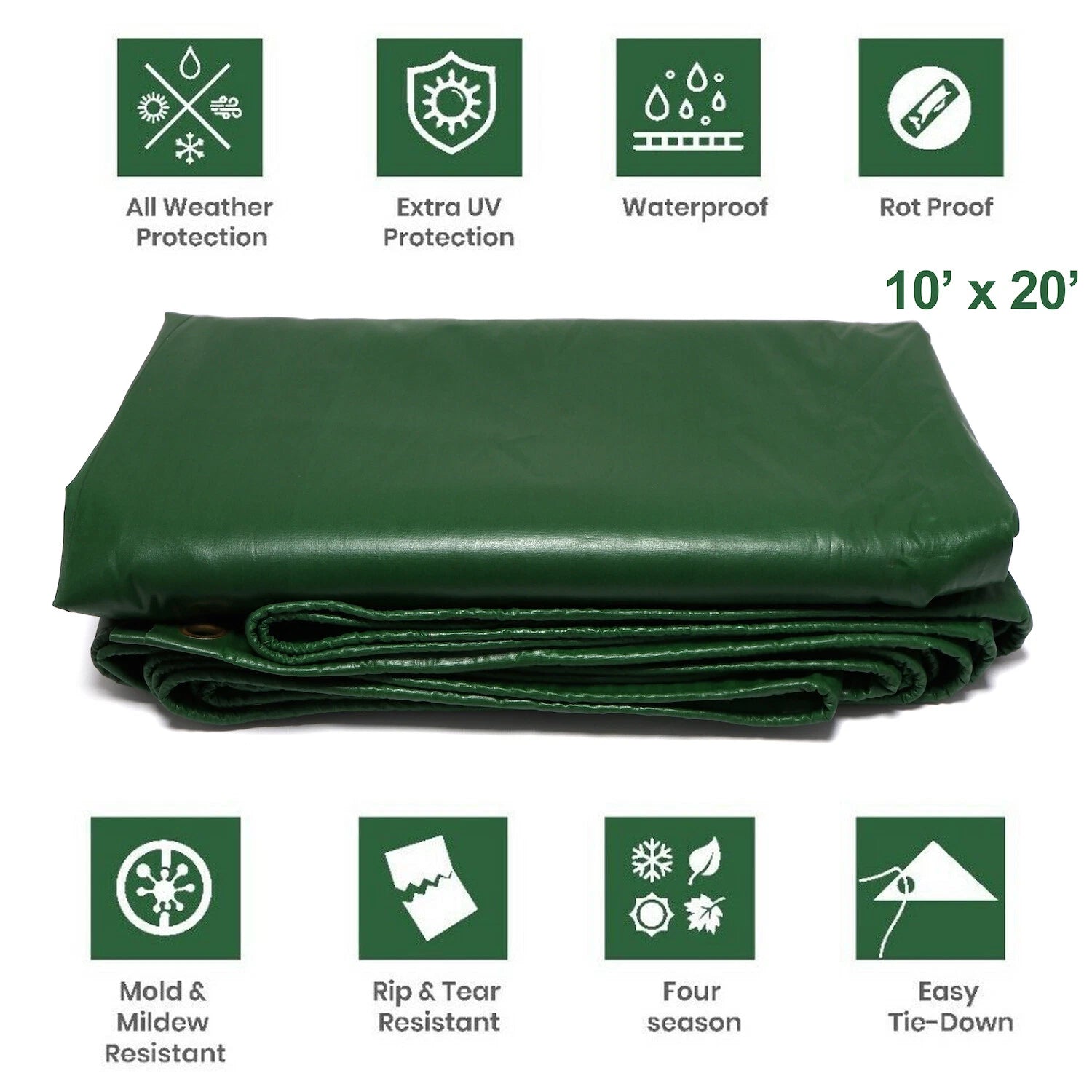 10'x20' Heavy Duty Green PVC Waterproof Tarp Cover for Patio Shelter