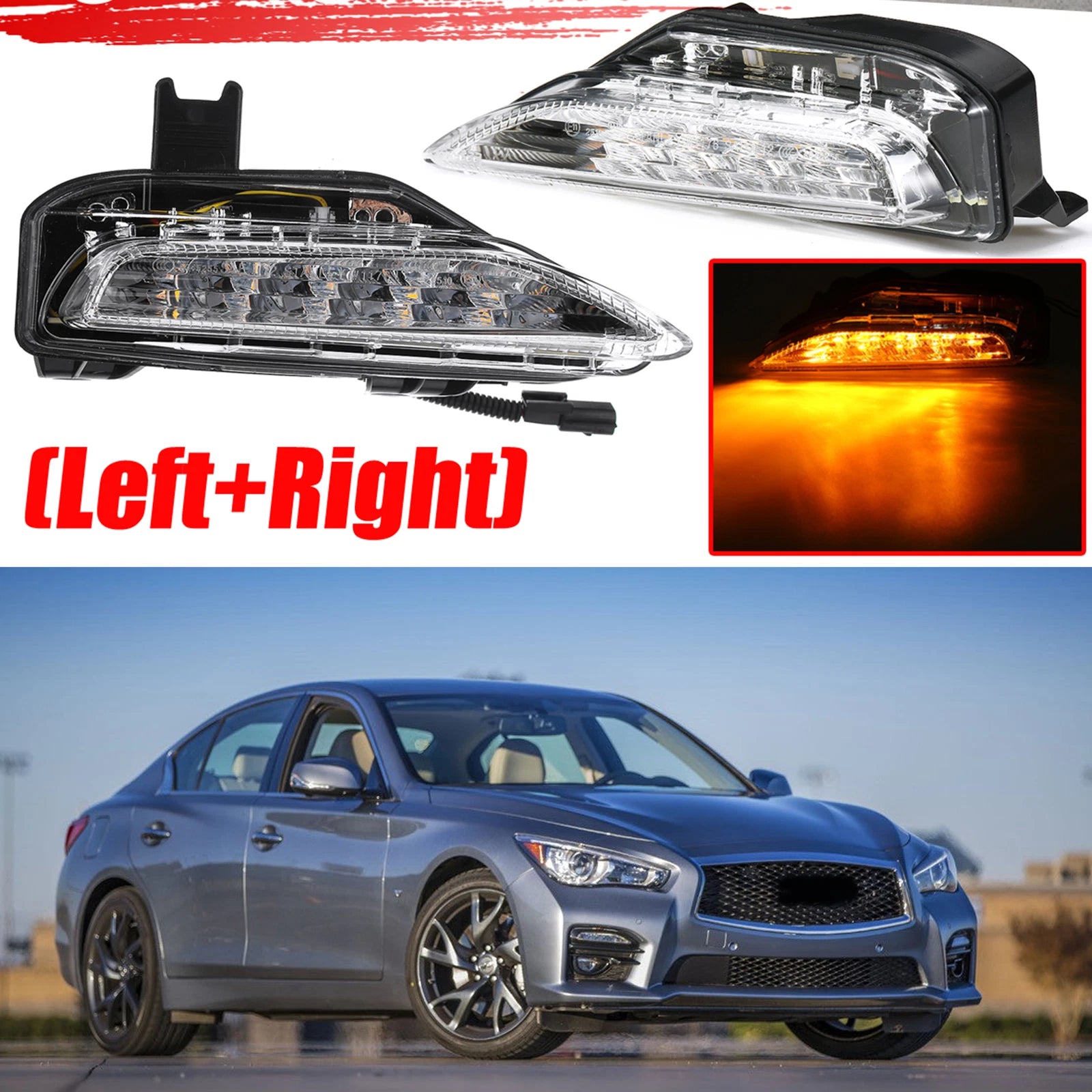 LED Fog Lights Lamps Turn Signal Pair for Infiniti Q50 (2014–2019)