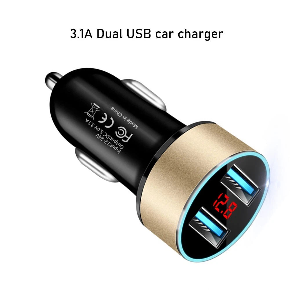 Universal Dual USB Car Charger 3.1A with LED Display 12-24V
