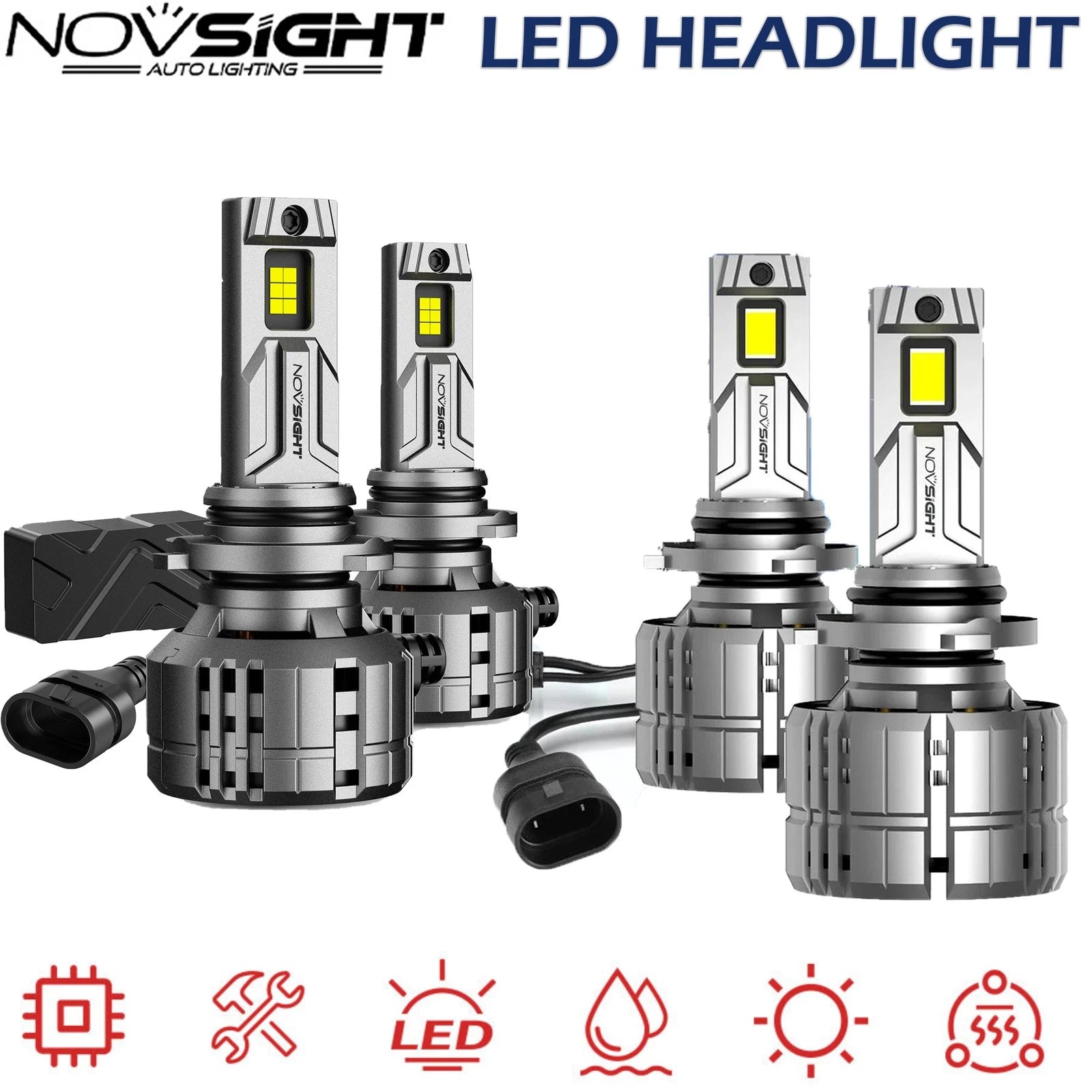 4X 9005+9006 LED Headlight Bulbs Kit for NOVSIGHT (6500K)