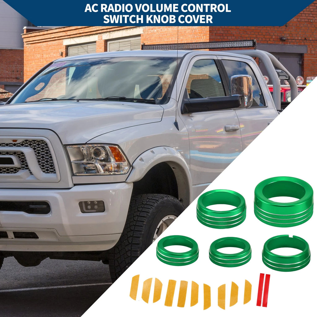 Set of 5 AC Gear Shift Headlight Media Knob Covers for Dodge RAM (2013–2017) Green