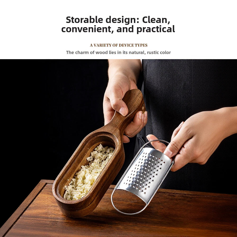 Cheese Preparation Tool with Stainless Steel Grater and Wood Box