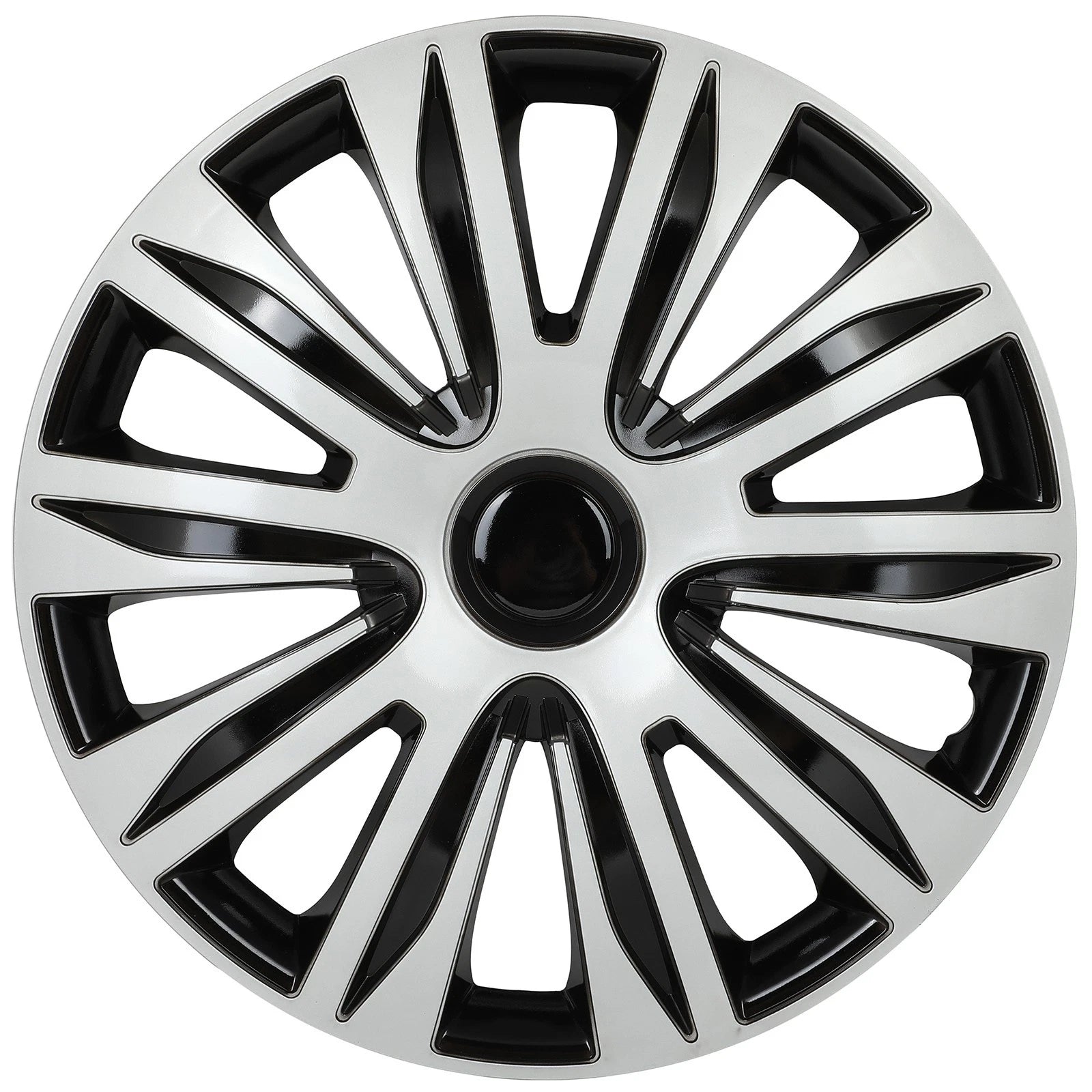 Set of 4 Wheel Hub Caps for All Models 16" Black & Silver Trim