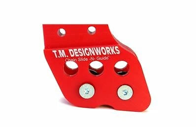 TM Designworks Rear Chain Guide for Houser Swingarm (Dual Rollers, Red)