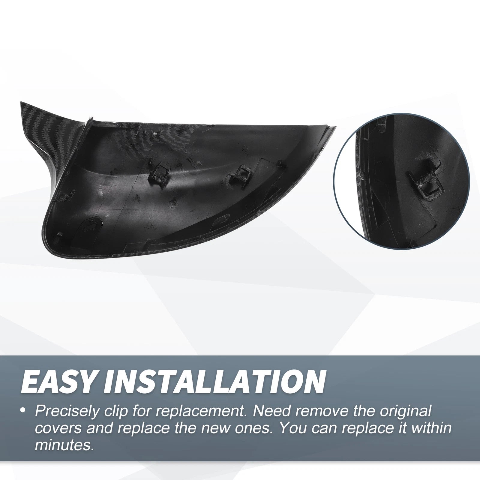 Pair Rearview Mirror Cover Cap Black Carbon Fiber for Audi RS3 A3 S3 (2015–2018)