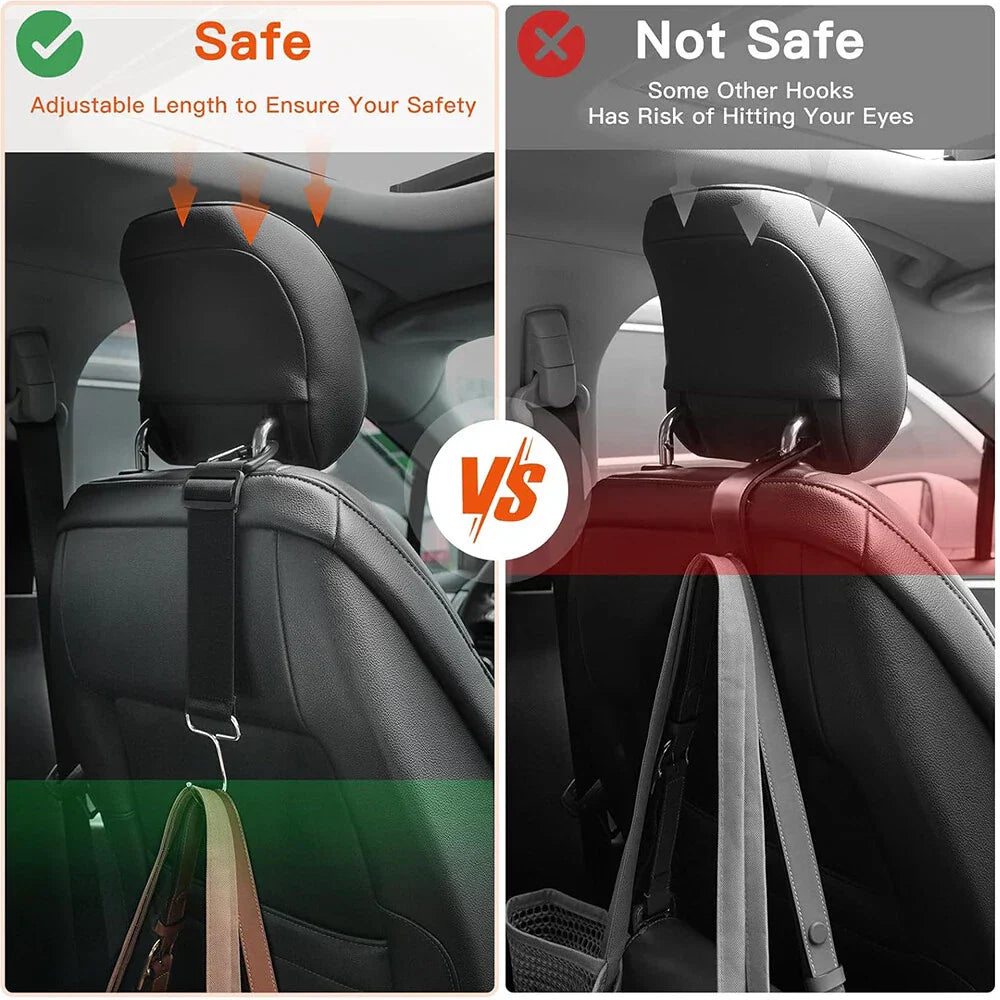 Heavy-Duty Universal Car Seat Headrest Hook Strap - Quick Release - Black