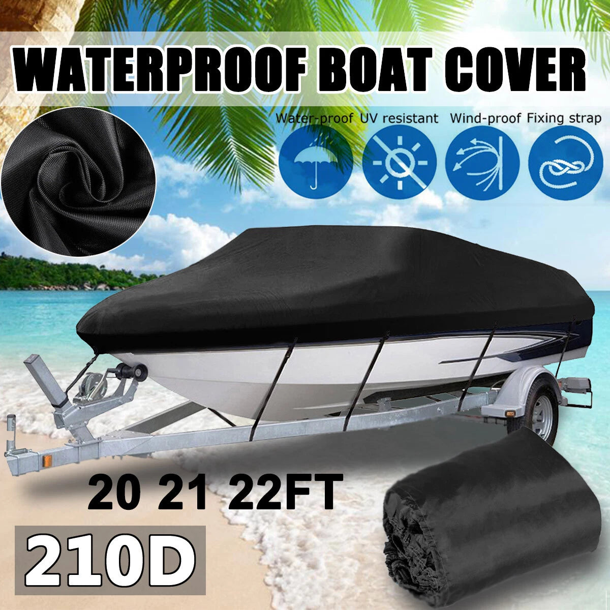 Boat Cover for V-Hull Fishing Boats (20ft-22ft) Waterproof Heavy Duty