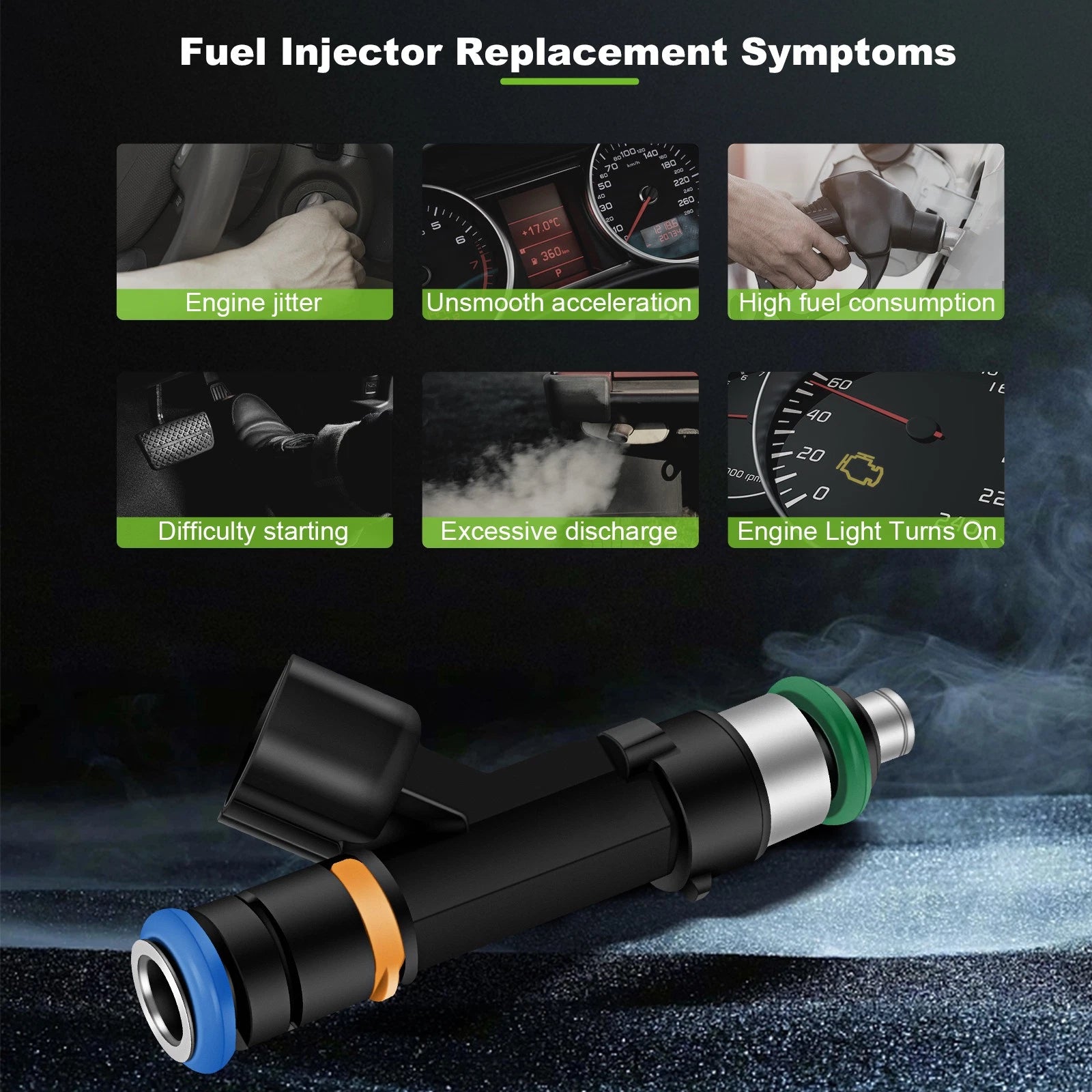 Set of 4 Fuel Injectors for Ford Fusion Focus Transit Connect C-MAX Lincoln MKZ (2.0L)