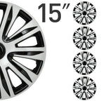 Set of 4 Wheel Hub Caps for All Models 15" Black & Silver Trim