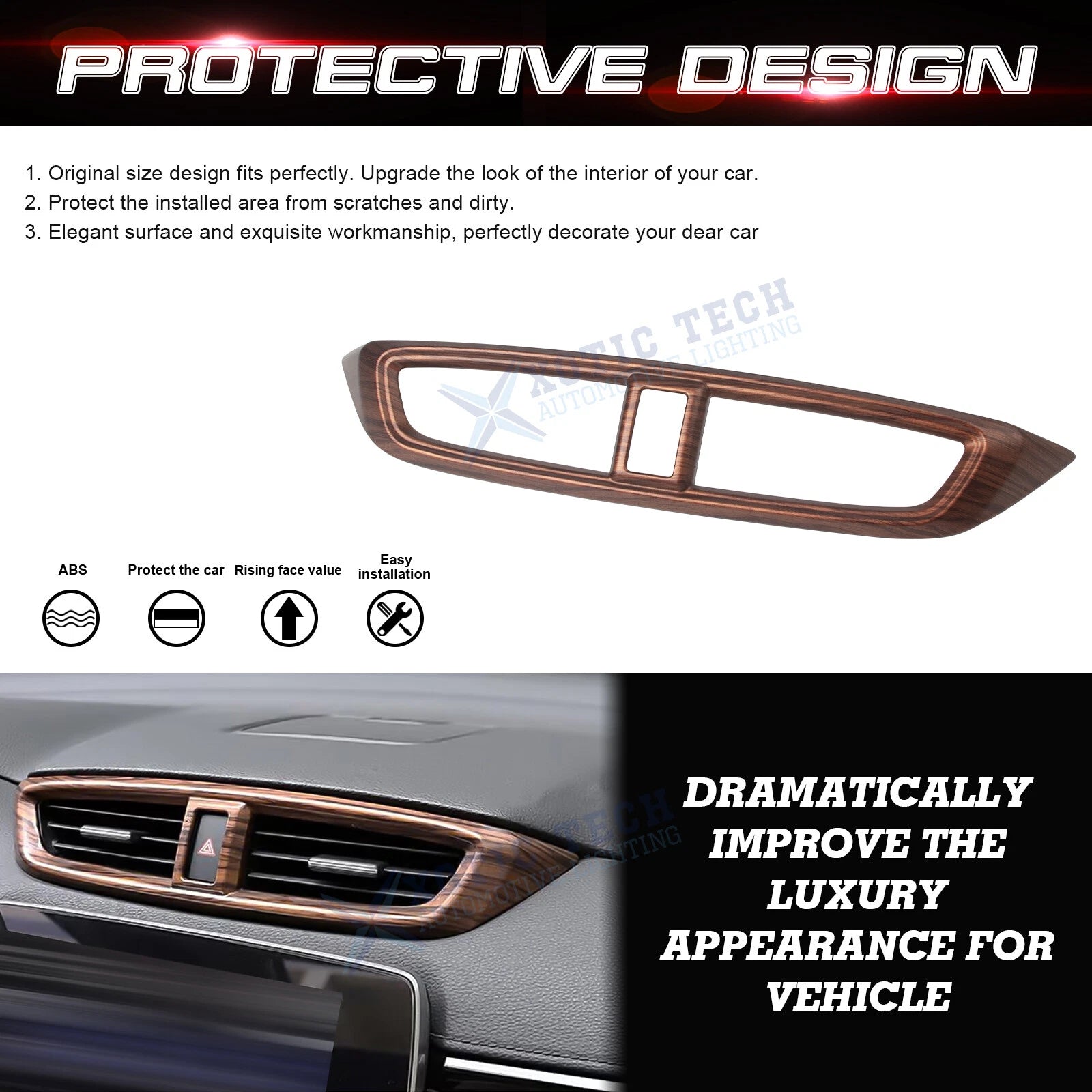 Peach Wood Grain Front Center AC Vent Outlet Decor for Honda CR-V (2017-2022)