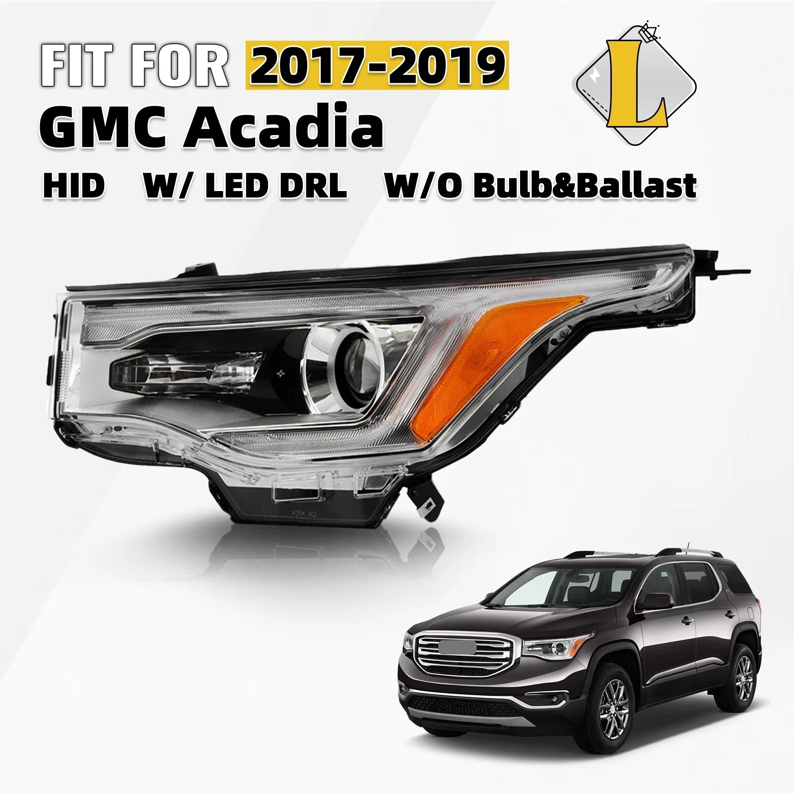 HID Xenon Headlight w/ LED DRL Projector for GMC Acadia (2017–2019)
