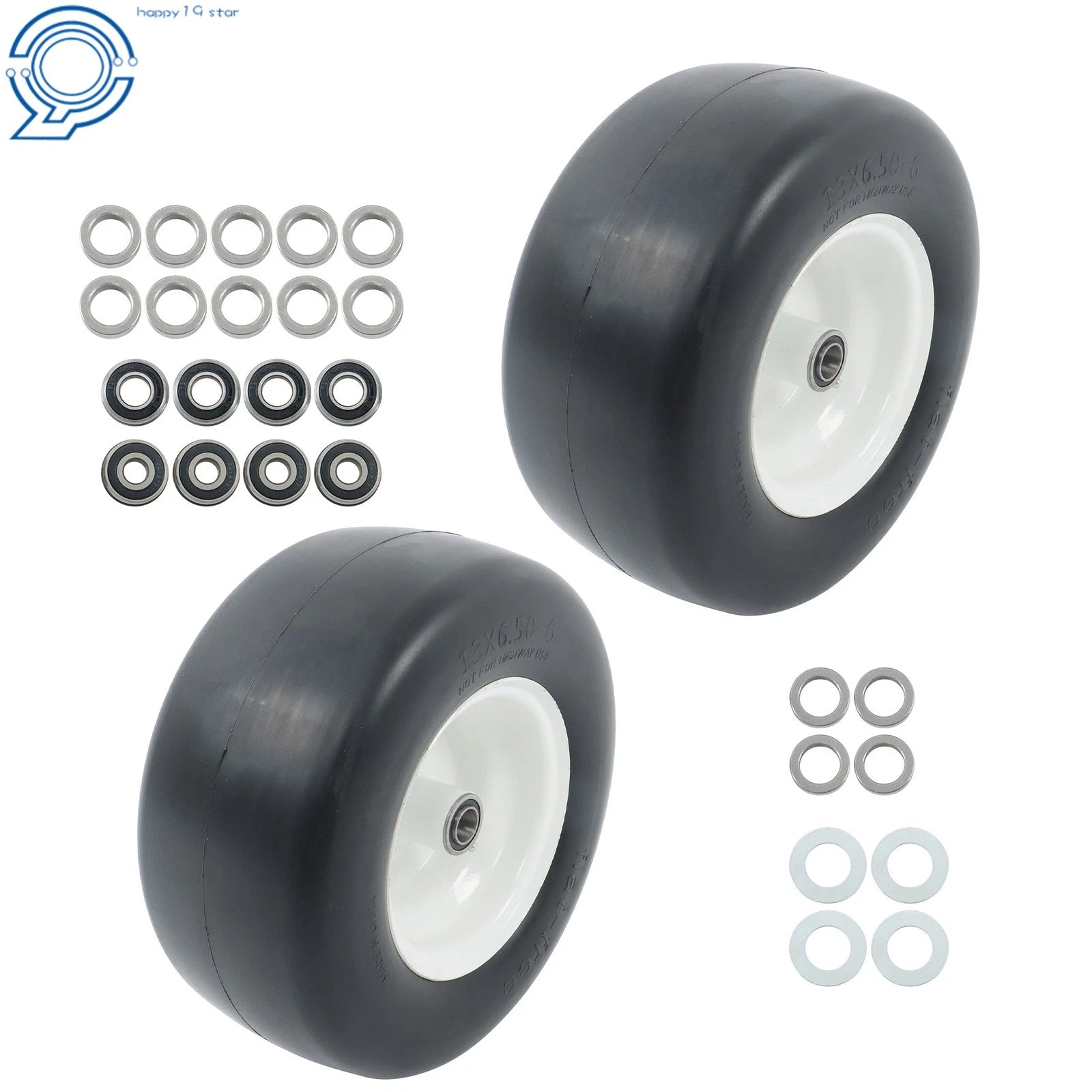 2 Pack Flat Free Tire & Wheel 13x6.5-6 for Lawn Mowers & Zero Turn Mowers