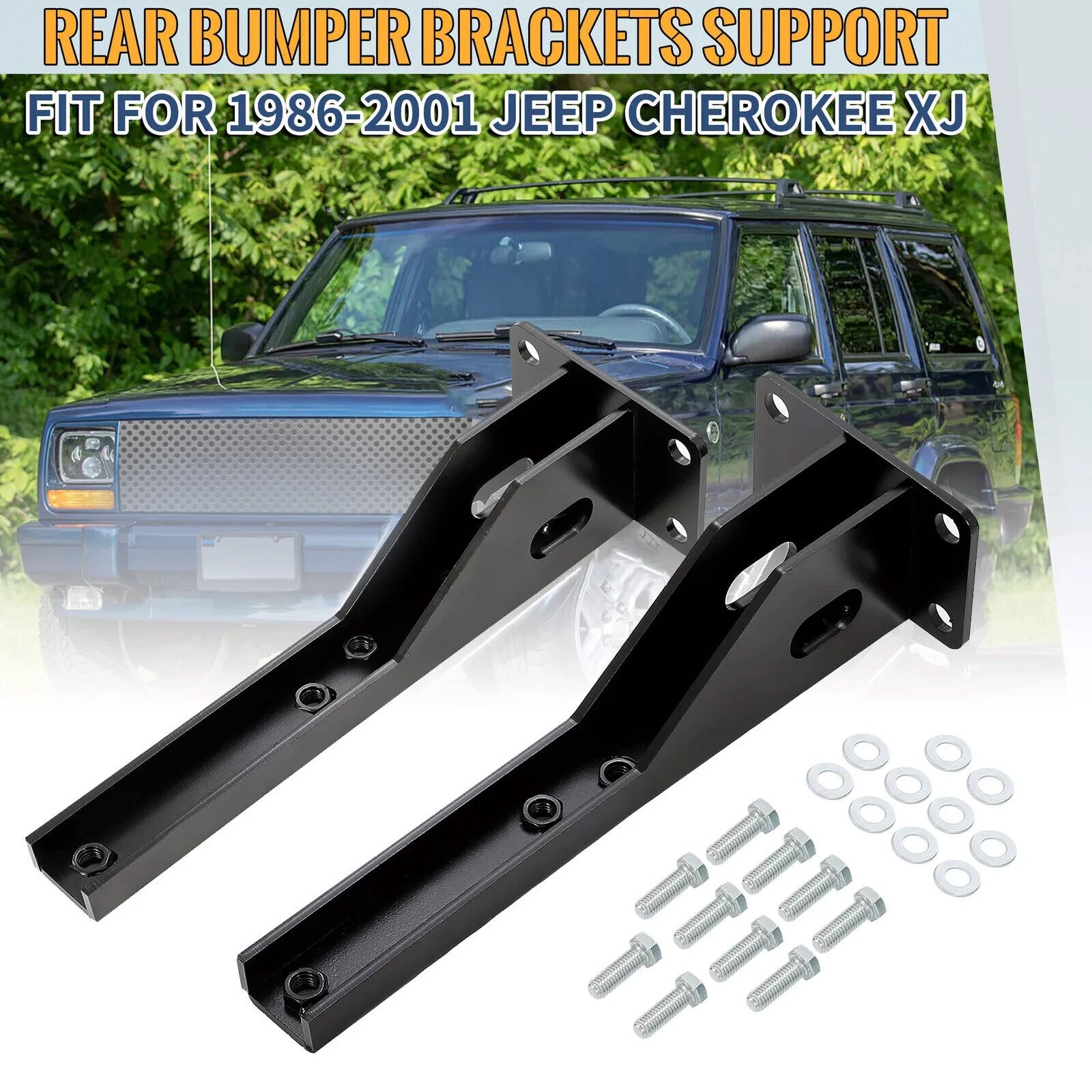 2X Welded Solid Steel Rear Bumper Bracket Support for Jeep Cherokee XJ (1986–2001)