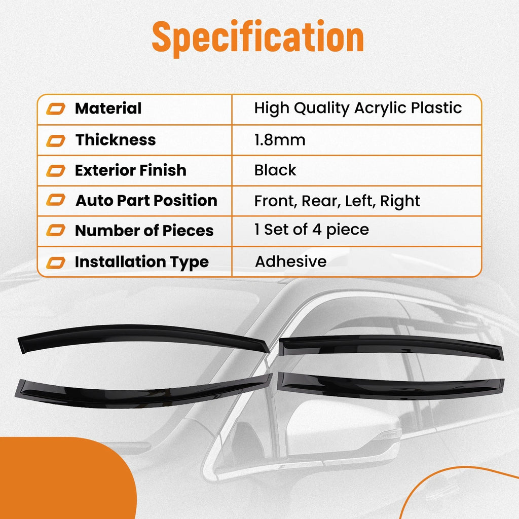Set of 4 Rain Guards Window Visors for KIA RIO K2 Sedan (2011–2017) Black