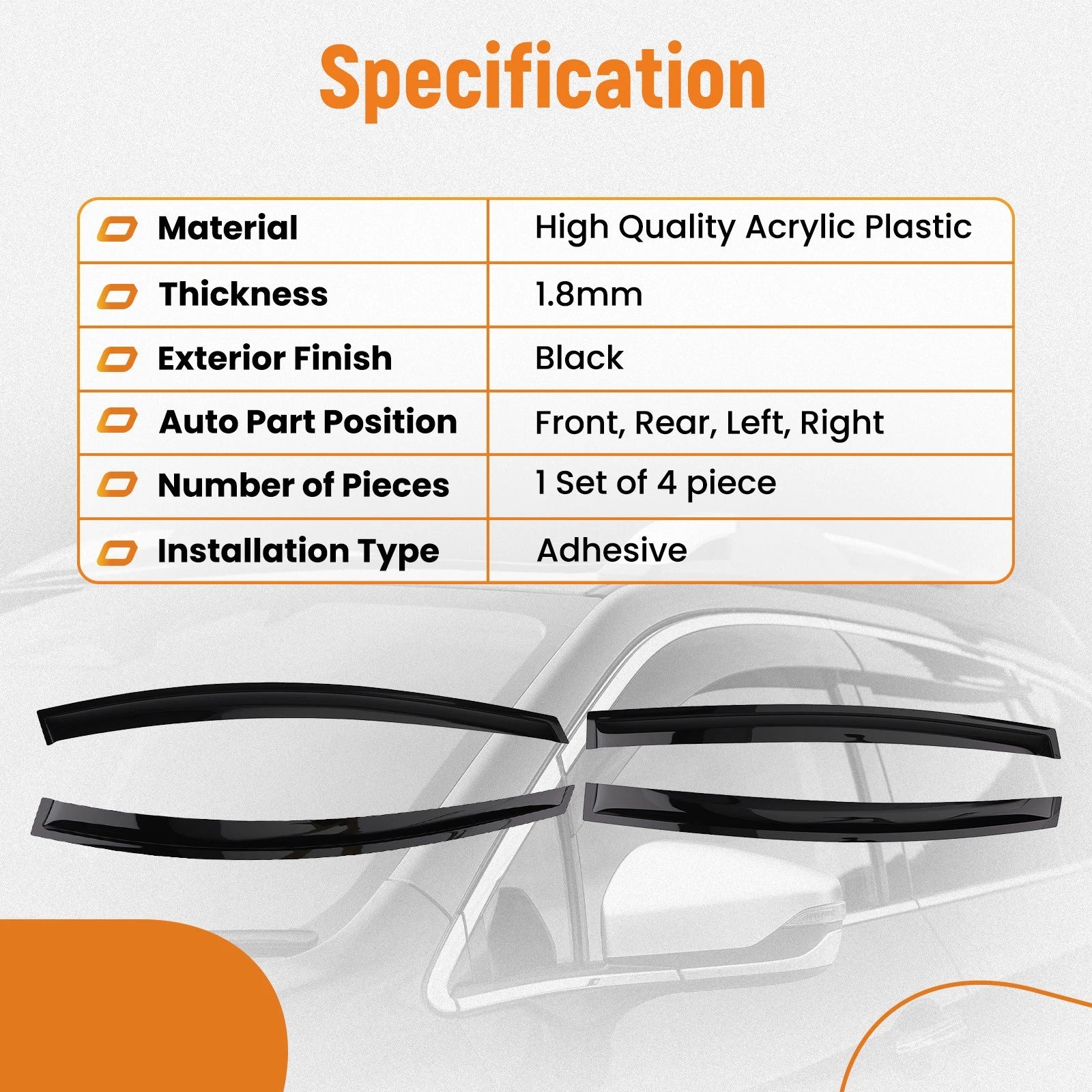 Set of 4 Rain Guards Window Visors for KIA RIO K2 Sedan (2011–2017) Black