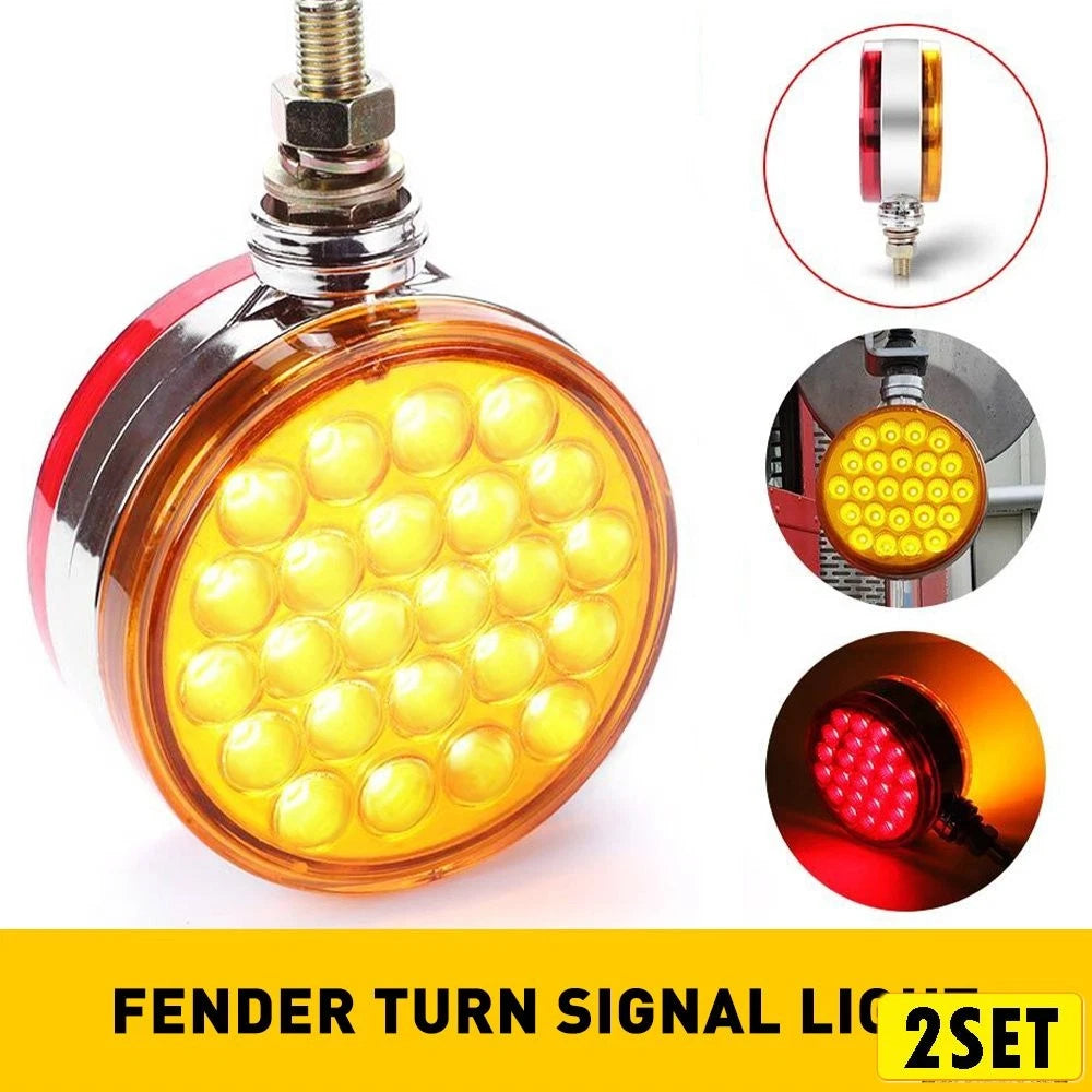 4x 4" Round LED Pedestal Fender Brake Turn Signal Light for