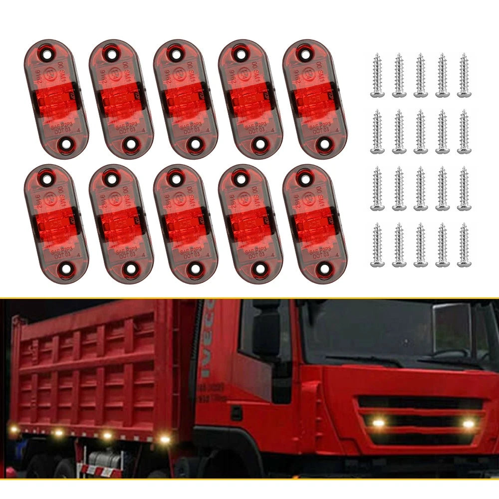 Set of 10 Red LED Turn Signal Marker Lights for Truck Trailer