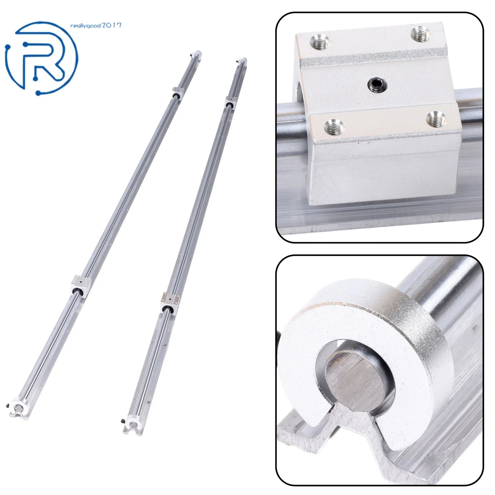 Set of 2 Linear Rails with 4 Bearing Blocks & 4 Fixing Rings