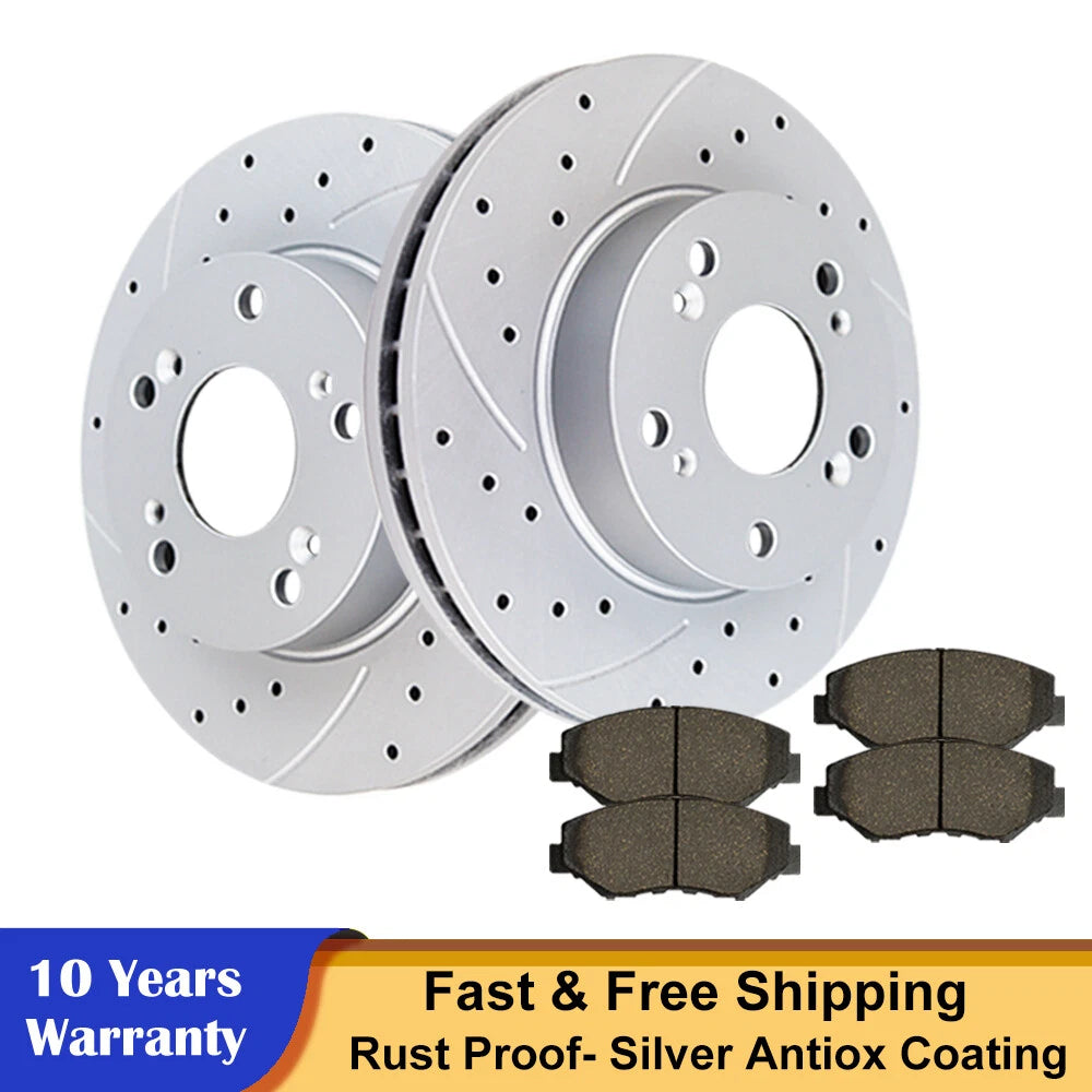 Front Drilled Slotted Rotors and Brake Pads Kit for Honda Civic (2006–2011)