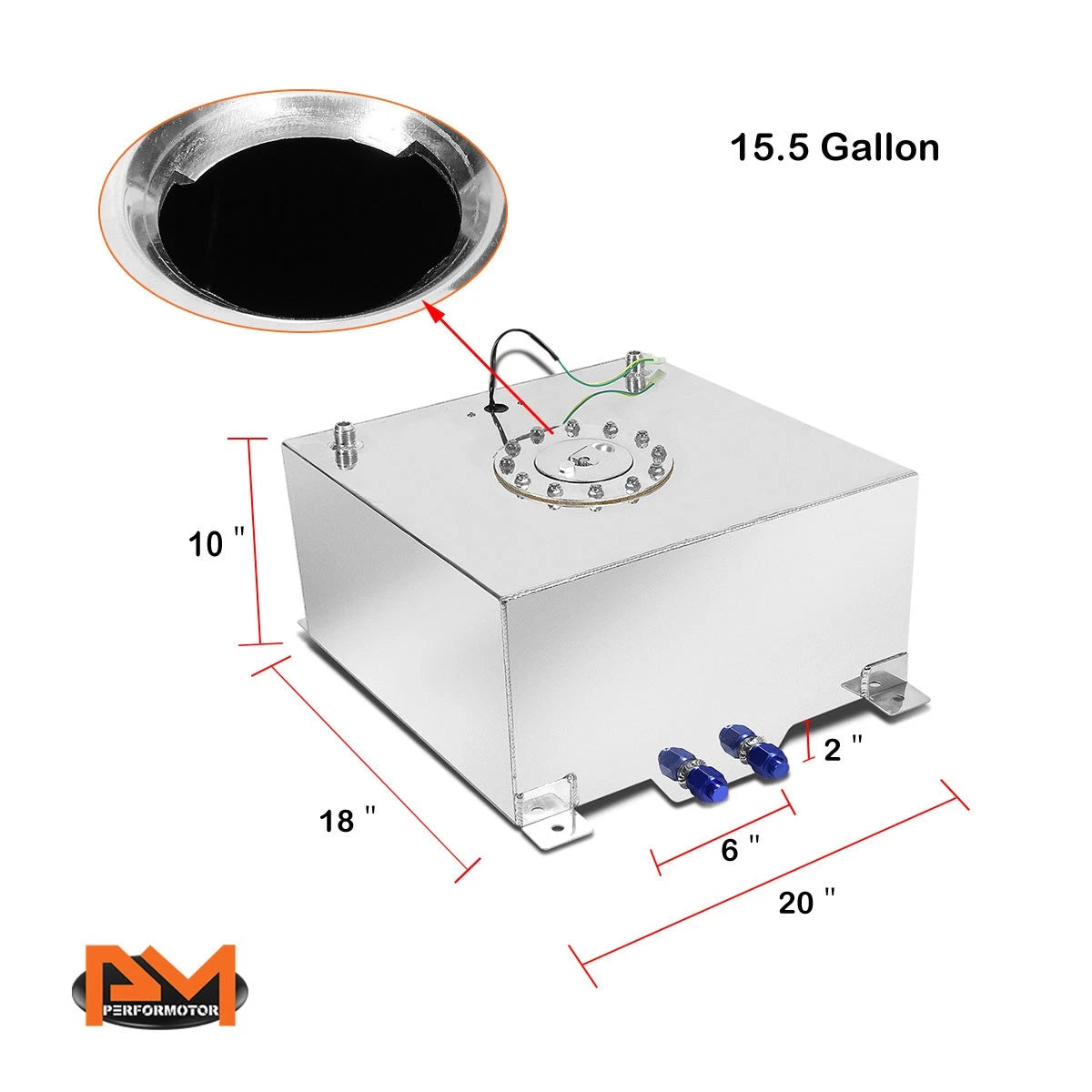 15.5 Gallon Aluminum Chrome Fuel Cell Tank with Level Sender for Universal