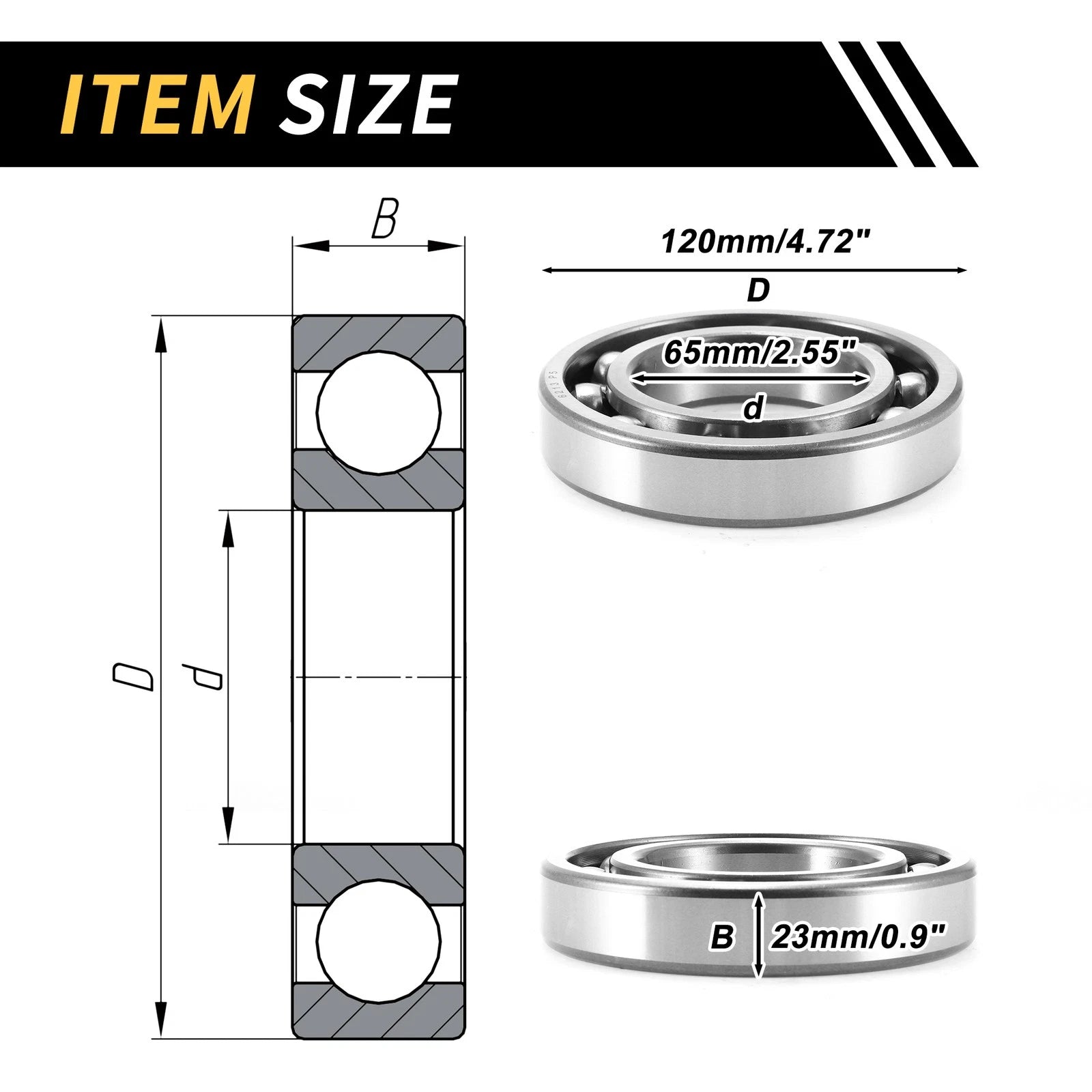 Deep Groove Ball Bearing 65x120x23mm for Scooter Skateboard (1 Pcs)