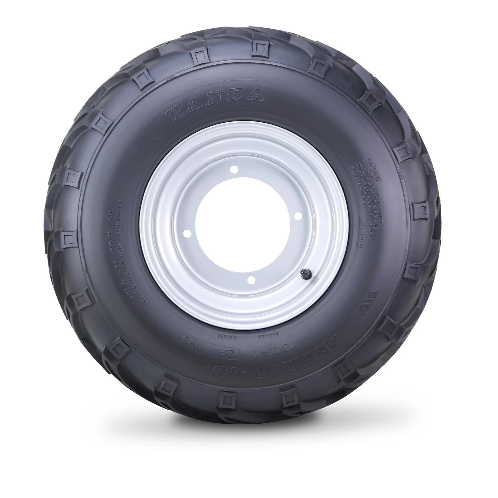 Set of 2 WANDA ATV Tires & Wheels 22X7-10 4/156mm PCD 2+3 Offset Silver 10196