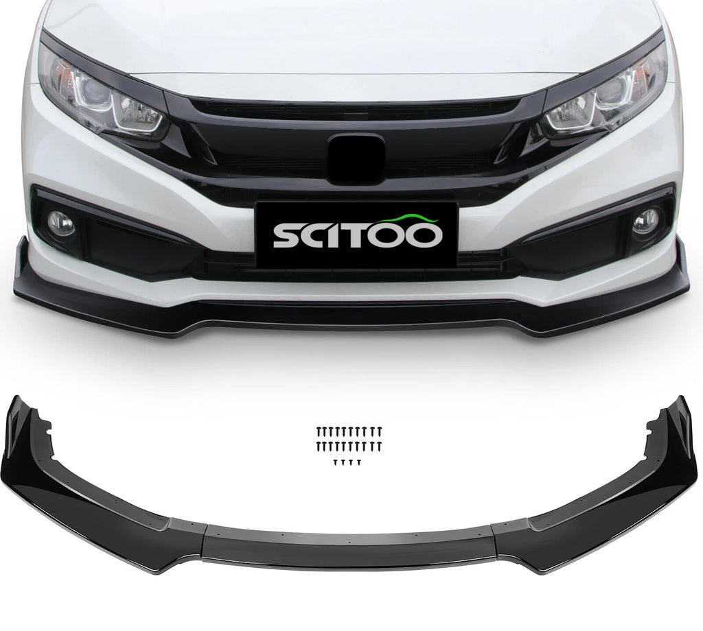 Gloss Black Front Bumper Lip Spoiler for Honda Civic (2016–2020)