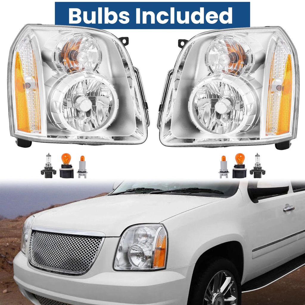 Set of 2 Headlight Assembly Chrome for GMC Yukon XL 1500 2500 (2007–2014)