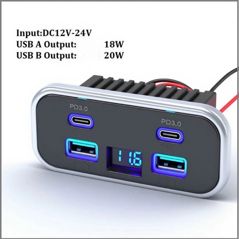 Dual 4 Port USB Charger for RV Marine Bus (12V 24V)
