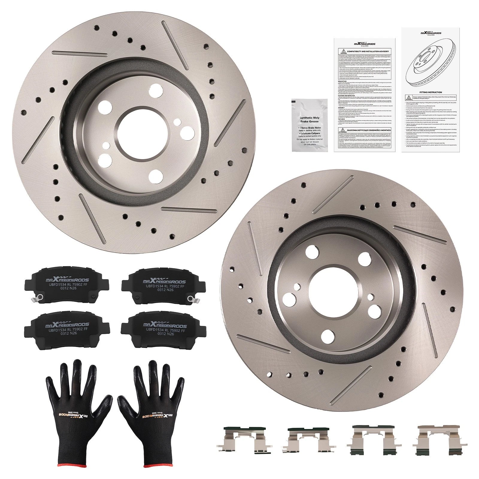 Set of 2 Front Brake Rotors & Ceramic Pads for Toyota Prius (2004–2009) S31377 P822