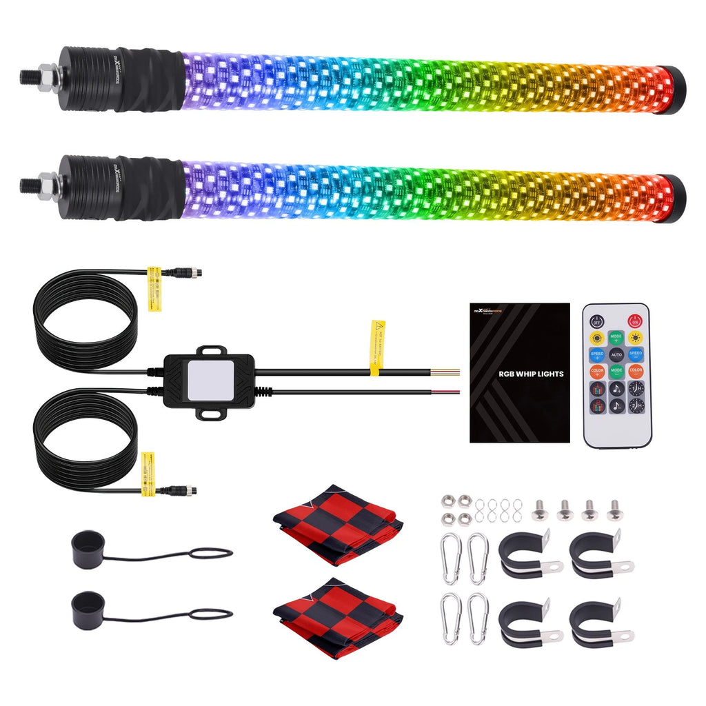 2X 2FT Spiral LED Fat Whip Light Antenna for Can-Am X3 RZR UTV ATV