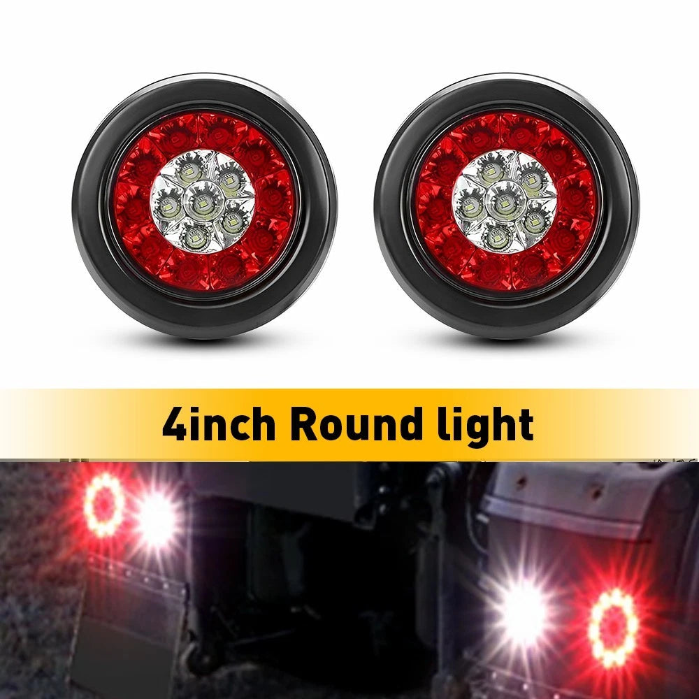 2X 4" Round Red/White 16-LED Stop Brake Turn Signal Tail Lights for Truck Trailer