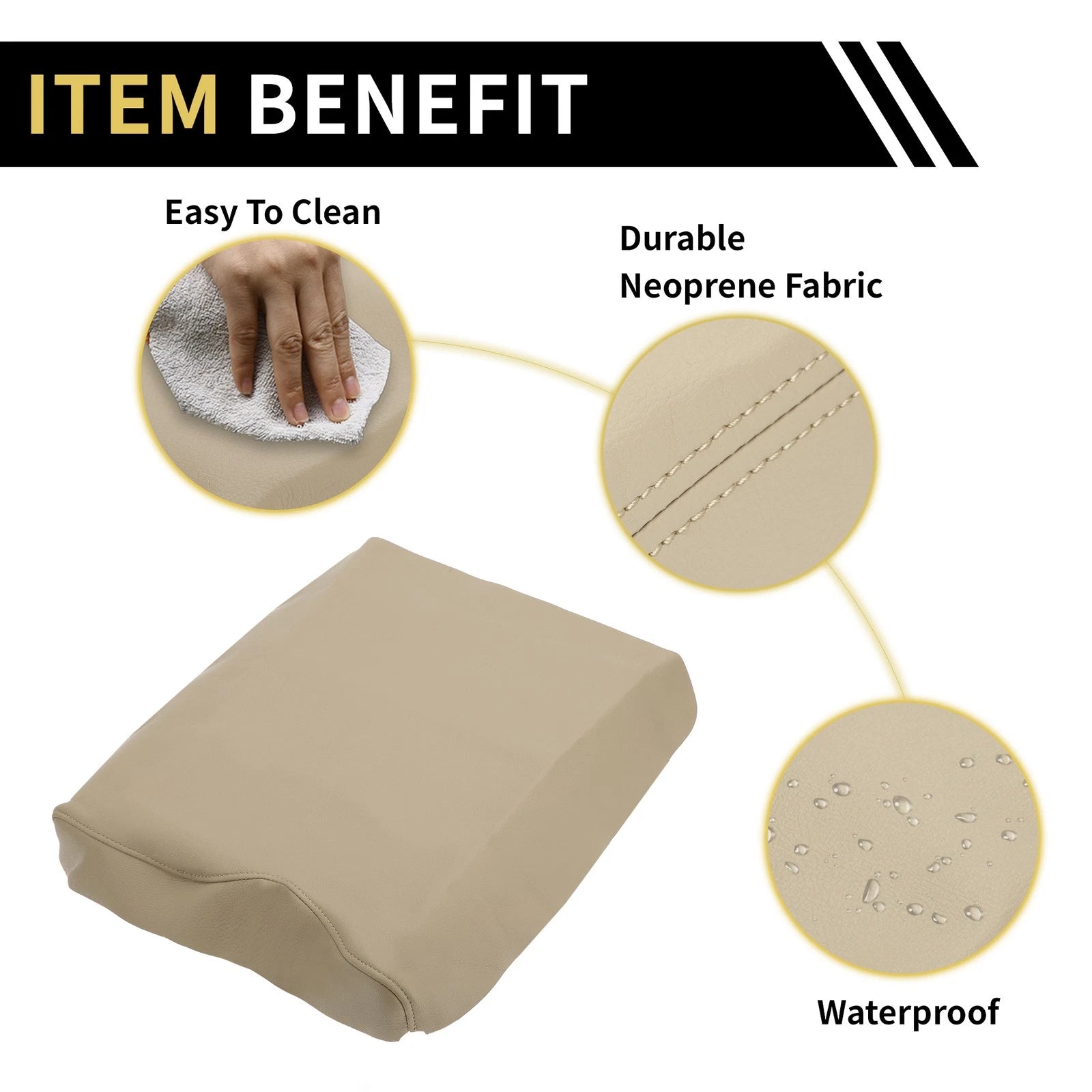 Center Console Lid Armrest Cover for Ford F-150 (2015–2021) Beige Microfiber Leather