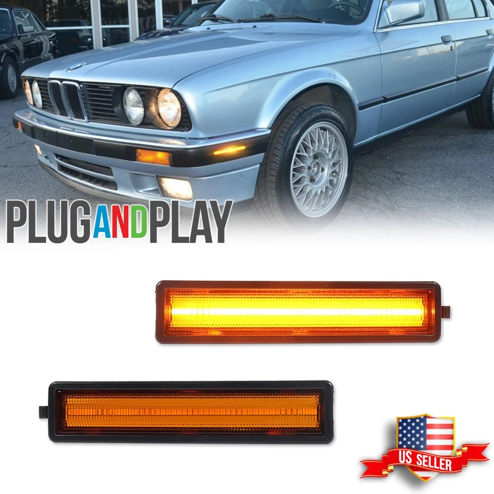 2X Amber LED Front Bumper Side Marker Lights for BMW E30 E32 E34 (1982–1996)