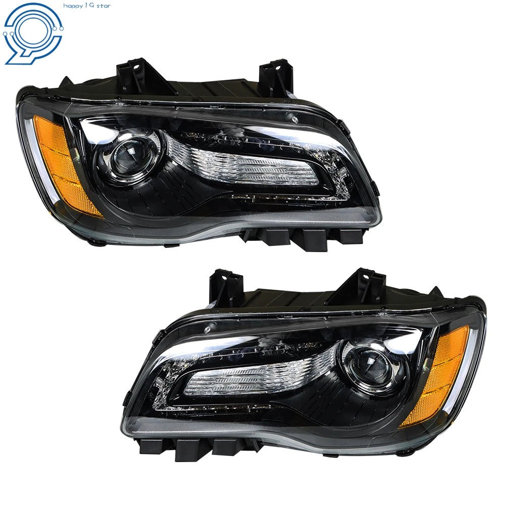 Headlight Assembly for Chrysler 300 (2011–2014) Halogen Black Clear RH+LH