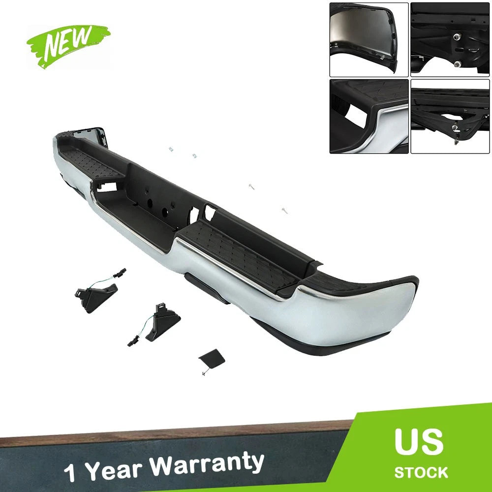 Chrome Steel Rear Bumper Assembly for Ram 1500 (2019–2022) w/ Dual Exhaust