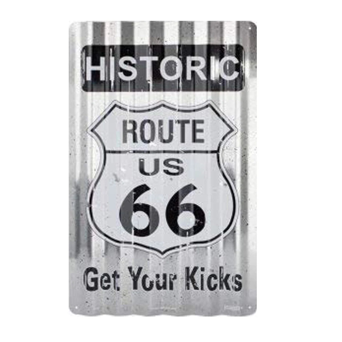 Route 66 Corrugated Metal Sign 12" x 18" Distressed Look