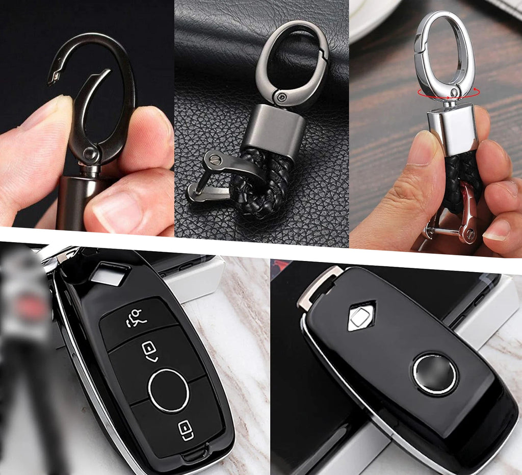 Black ABS Key Fob Shell Cover with Keychain for Mercedes E-Class S-Class (2017-2025)