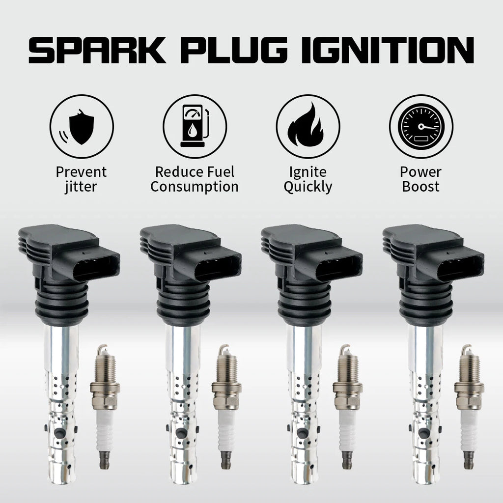 4X Ignition Coil + Spark Plug for VW Beetle, Passat, Audi A4, TT (1.8L, 2.7L) UF411