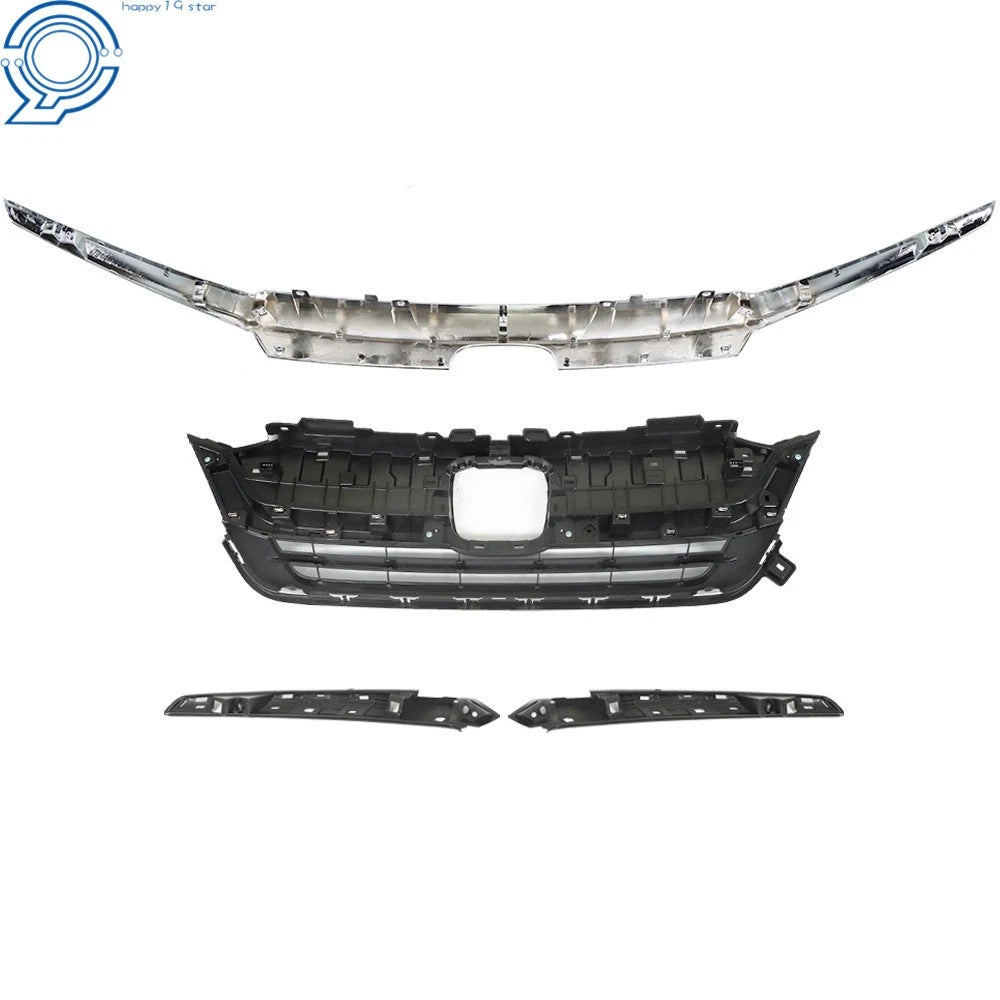 Front Bumper Grille with Molding Trim for Honda Pilot (2019–2021) Chrome