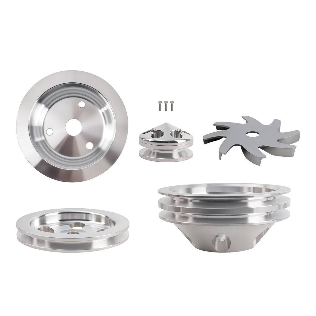 2 Groove Long Water Pump Crank Pulley Kit for Small Block Chevy SBC (283-400)