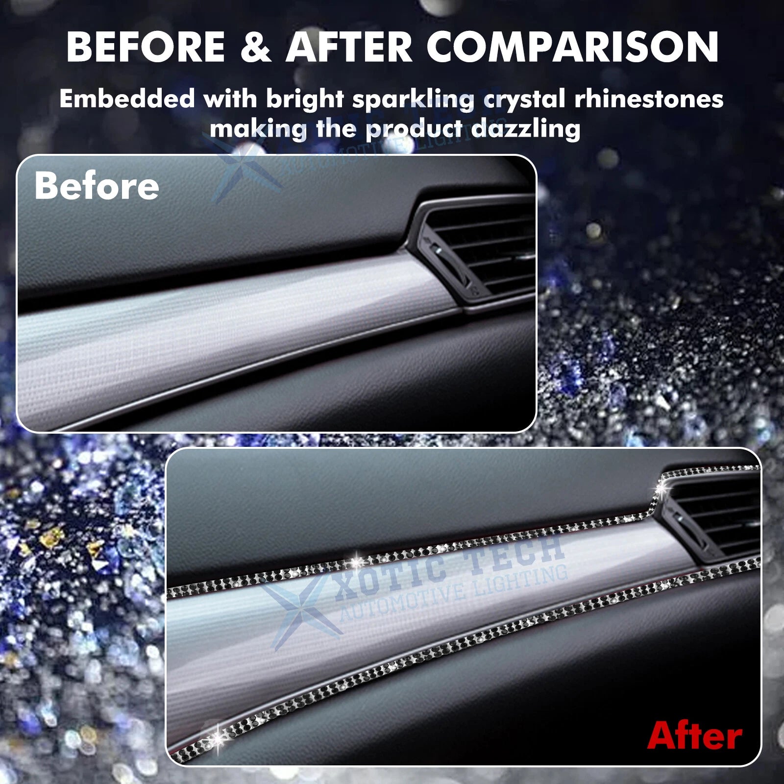 Rhinestone Dashboard Line Trim for Auto (16.4 Ft, 2010-2025)
